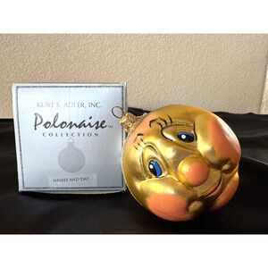 Kurt Adler Night and Day Polonaise Glass Christmas Face Ornament Sun Moon 1990
